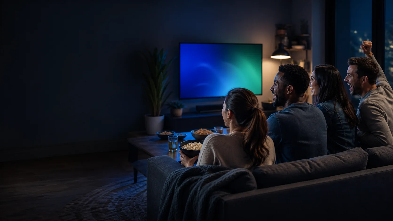 Friends enjoying an entertainment night together at home