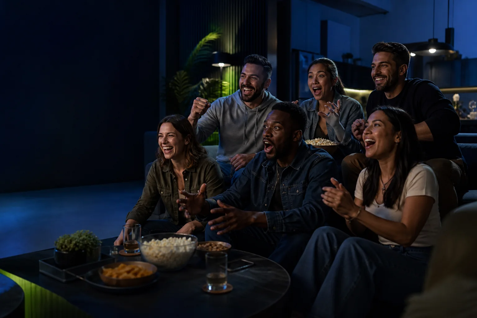 Friends enjoying a live sports night together